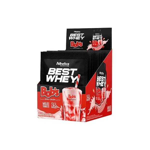 BEST WHEY ATLHETICA SACHE SABOR:MILK SHAKE DE MORANGO DO BOBS