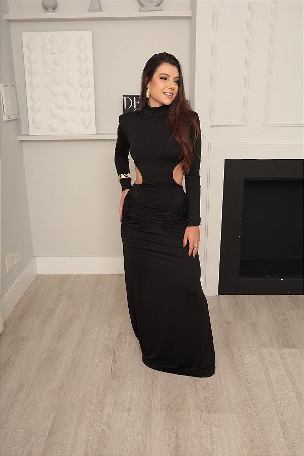 Vestido Sofisticado Longo Preto