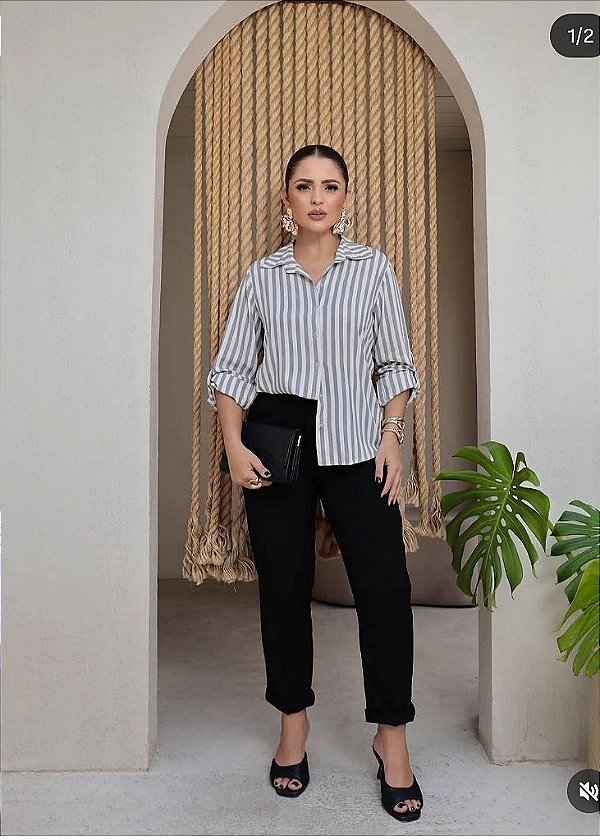 Camisa Feminina de Linho Listrada