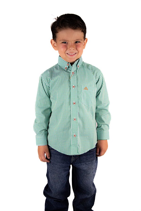 Camisa Infantil Masculina Manga Longa Xadrez Verde