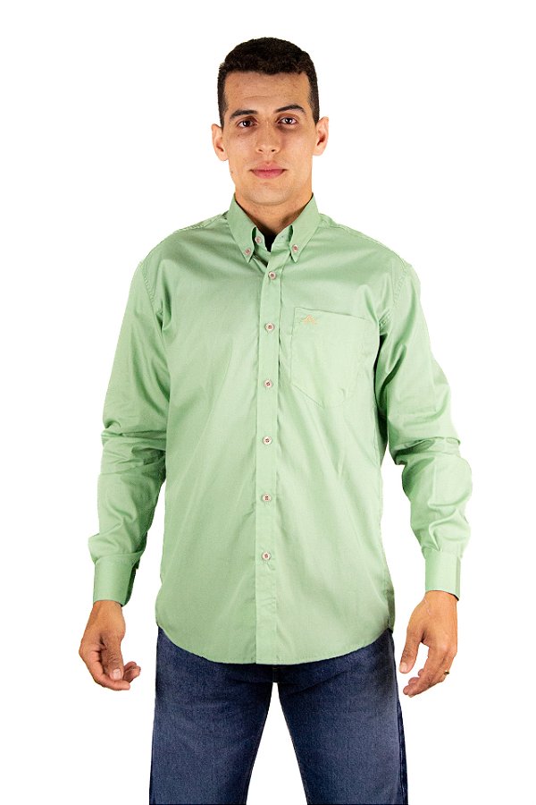 Camisa Masculina Manga Longa Stable Brand Verde Menta lisa