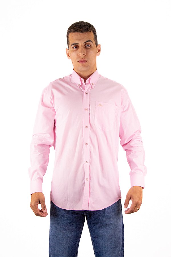 Camisa Masculina Manga Longa Stable Brand Rosa Bebê lisa