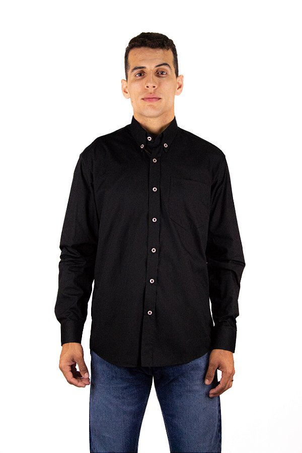 Camisa Masculina Manga Longa Stable Brand Black lisa