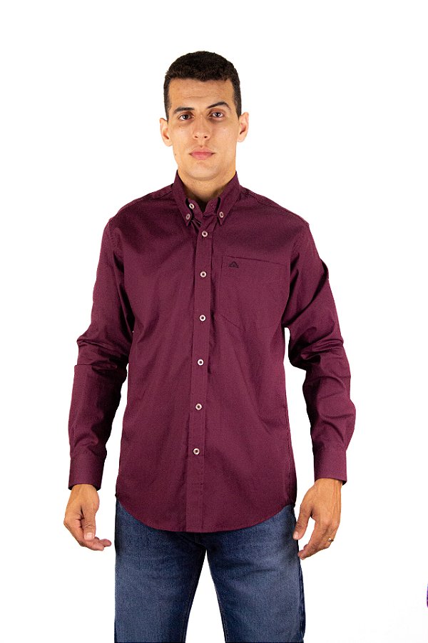 Camisa Masculina Manga Longa Stable Brand Vinho lisa