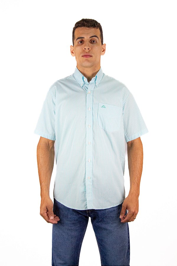 Camisa Masculina Manga Curta Stable Brand Xadrez Clássico Tiffany