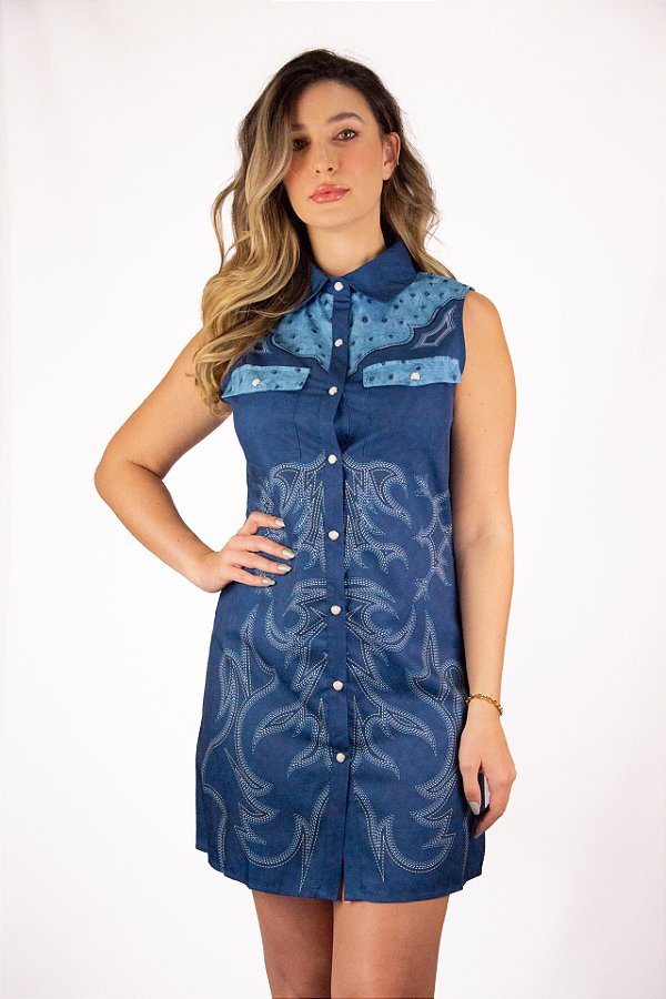 Vestido Western Avestruz Blue