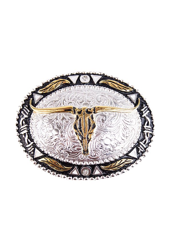 fivela country long horn black silver