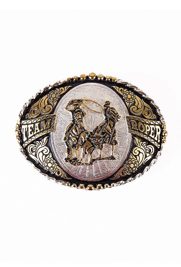 Fivela country team roping dourado/prata