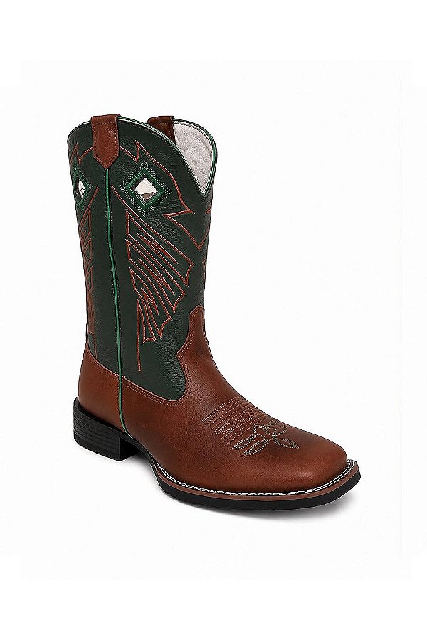 Bota Masculina couro brown light com Cano Verde