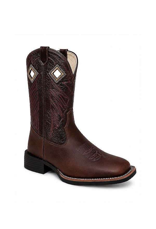 Bota Masculina Country Couro Café Solado Flex