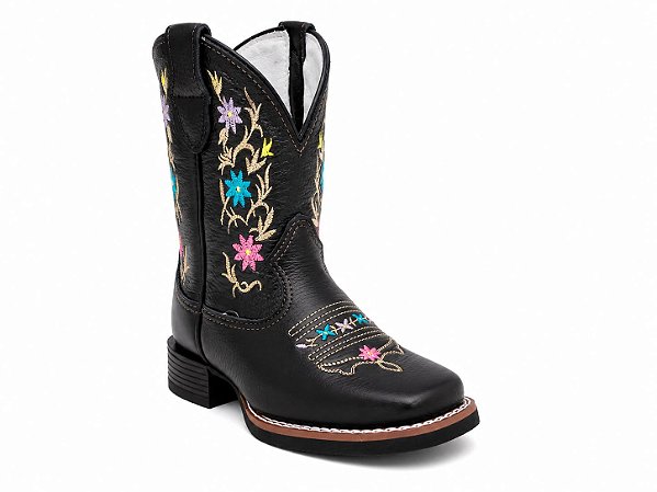 bota infantil western floral black