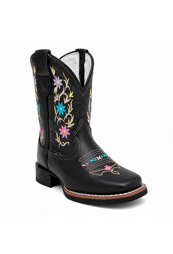 bota infantil western floral black