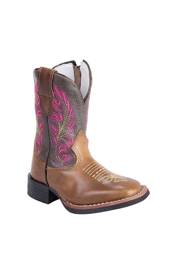 bota infantil western marrom floral