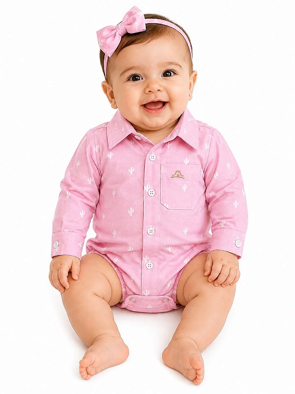 Body manga longa stable cacto lover rosa