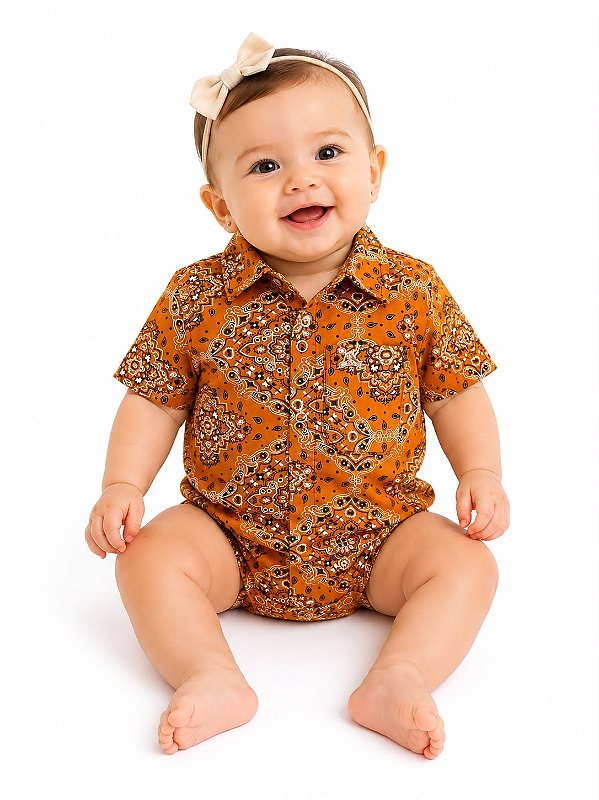 Body manga curta stable paisley laranja