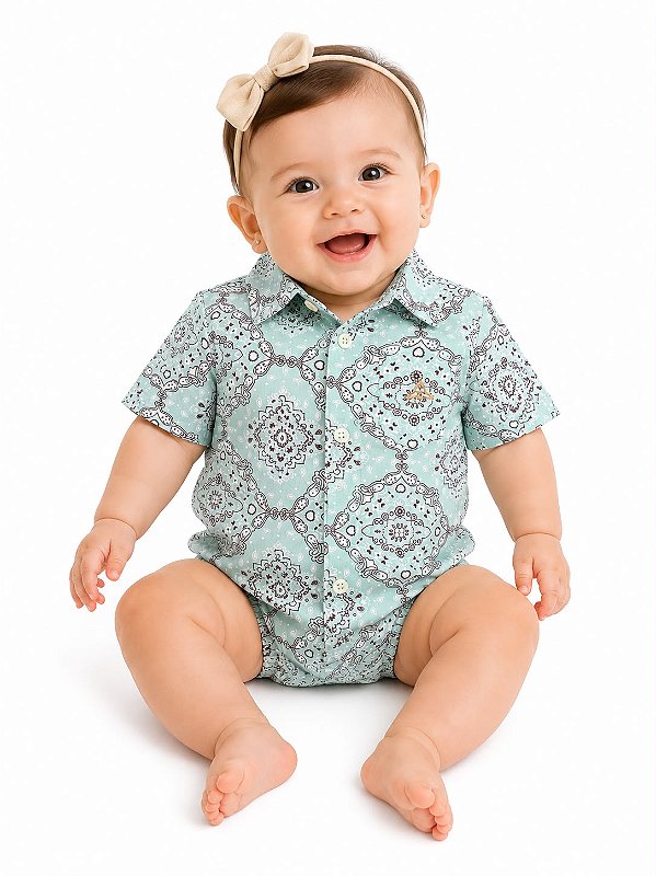 Body manga curta stable paisley turquesa