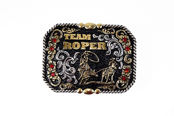Fivela country team roping floral preto 2342