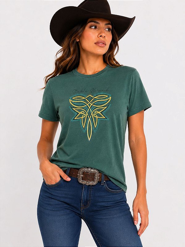 T-Shirt feminina stable brand florao verde estonada