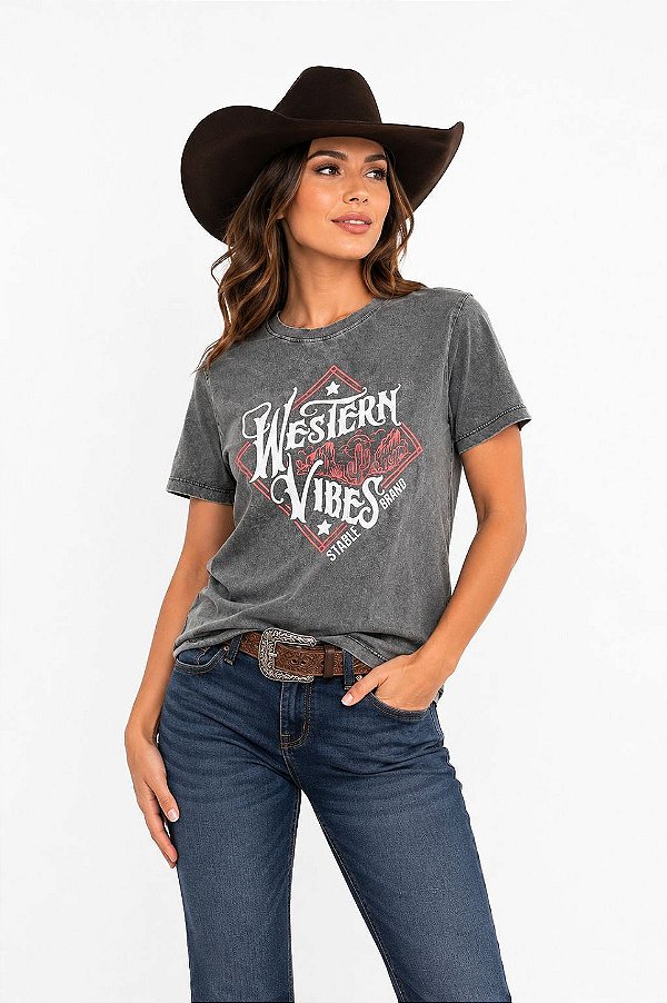T-Shirt feminina stable brand western vibes chumbo