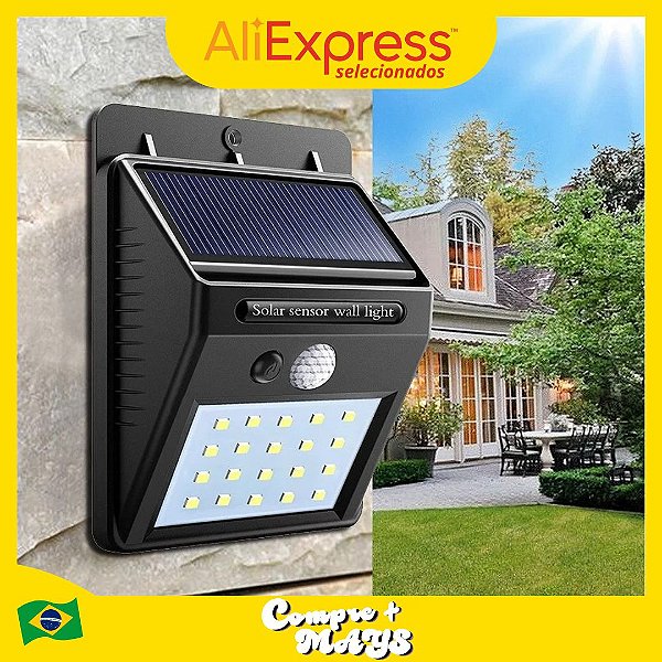 Luminária Solar Com Sensor De Presença Automático 20LED Iluminação Eficiente Par