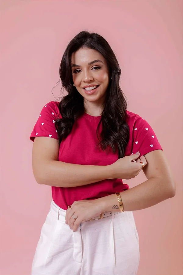 T-Shirt - Corações na manga - Pink