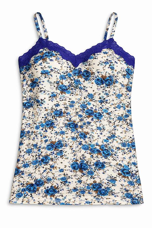 Camiseta Básica Feminina com Bojo e Renda - estampa floral