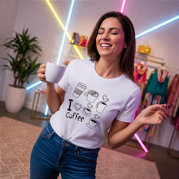 T-shirt - I Love Coffee - Branca