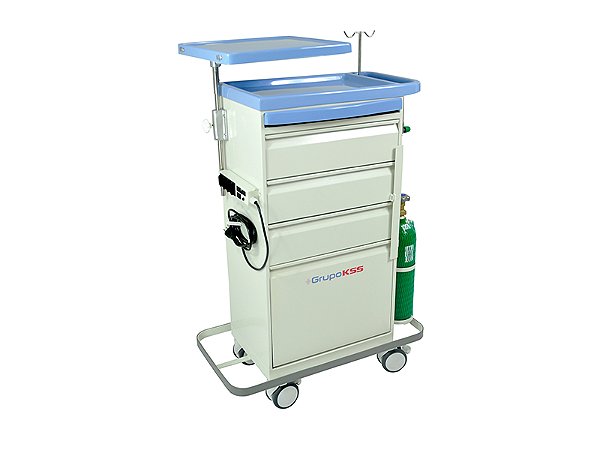 Carro de Emergência Compacto com Acessórios de Oxigenoterapia