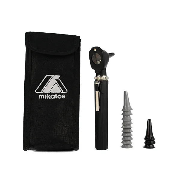 Mini Otoscópio LED Branco 14 Espéculos e Estojo