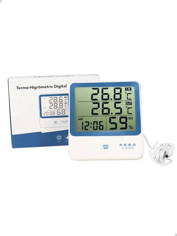 Termo-higrômetro Digital Com Sensor Externo E Relógio - Ak28