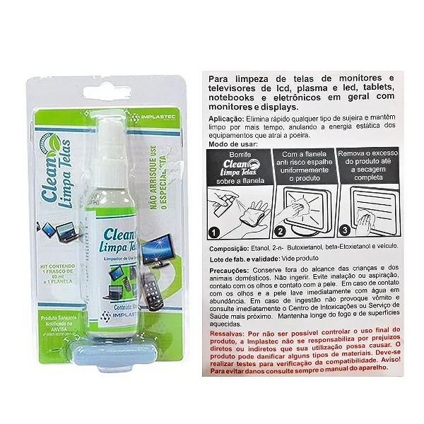 Spray Limpa Telas Implastec 60ml + Flanela