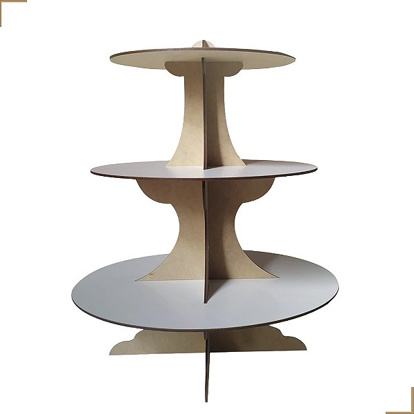 Torre Porta Doces 3 Andares  Em  MDF Branco com Discos.