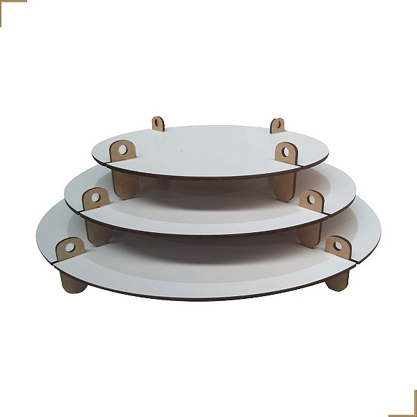 Bandeja Para Bolo em MDF Branco Kit C/3 com Pés Desmontáveis