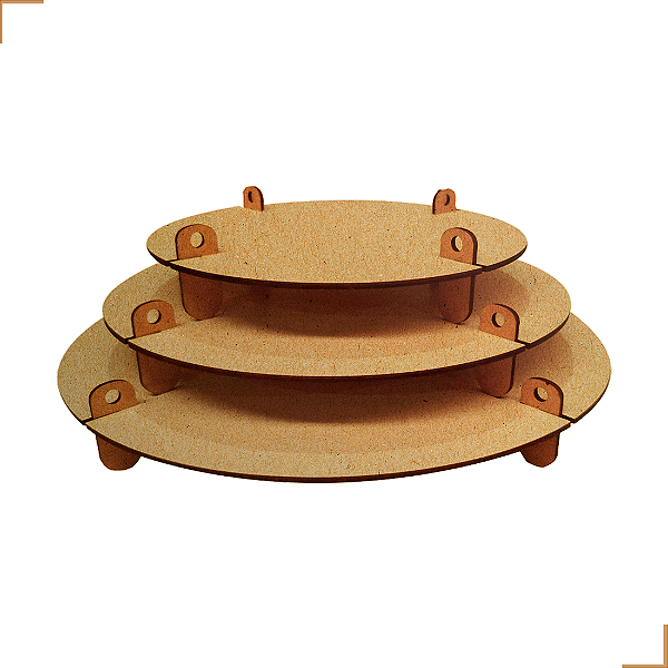 Bandeja Desmontável Redonda Kit Com 3 Mdf Festa Decoração