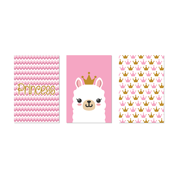 Placa Quadro Decorativo Infantil Princess Em MDF 30x20cm Kit 3