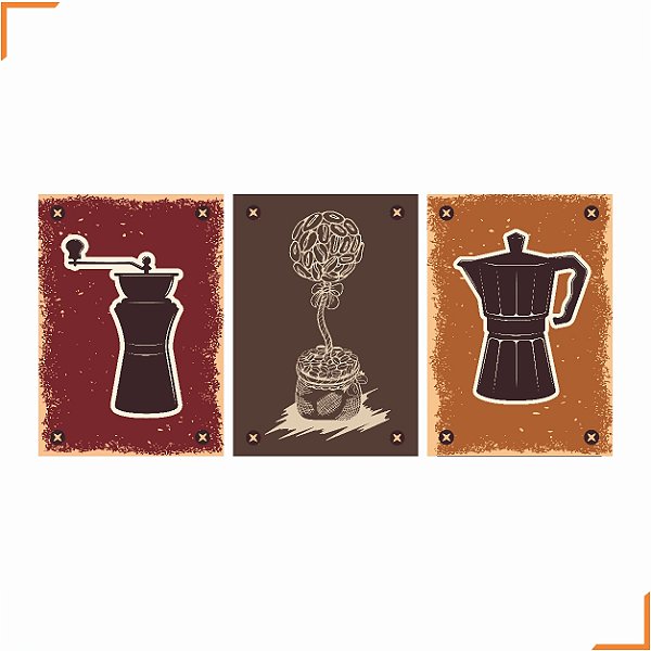 Placa Quadro Decorativo Café 2 Em MDF 30x20cm Kit 3
