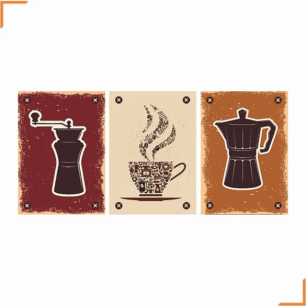 Placa Quadro Decorativo Café 4 Em MDF 30x20cm Kit 3