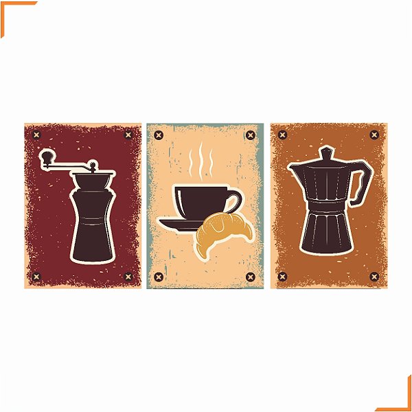 Placa Quadro Decorativo Café 5 Em MDF 30x20cm Kit 3