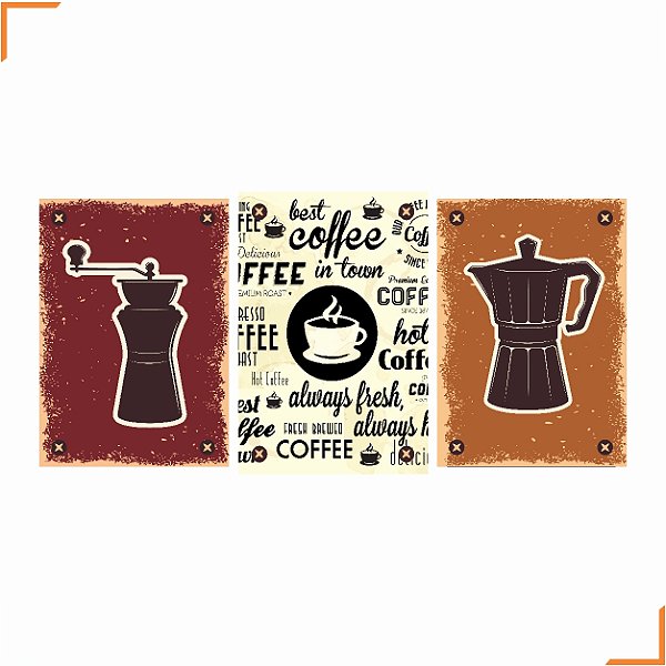 Placa Quadro Decorativo Café 6 Em MDF 30x20cm Kit 3