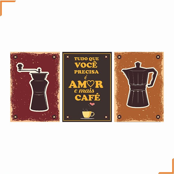 Placa Quadro Decorativo Café 7 Em MDF 30x20cm Kit 3