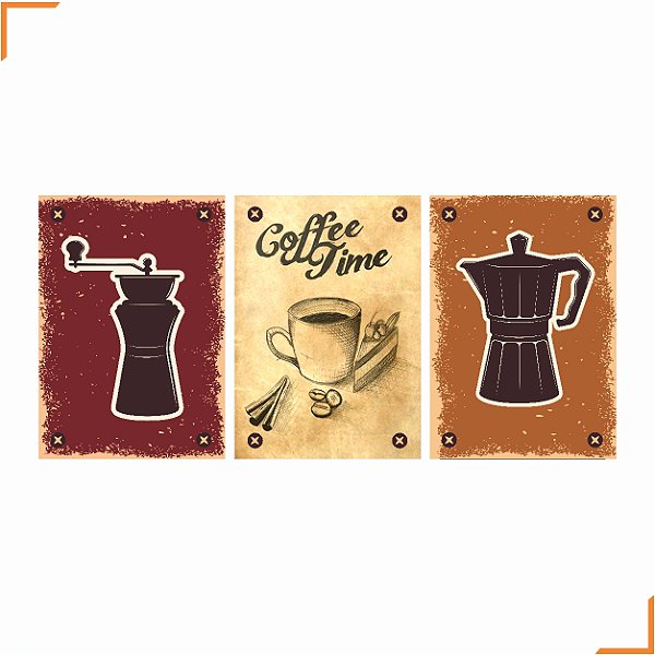 Placa Quadro Decorativo Café 8 Em MDF 30x20cm Kit 3