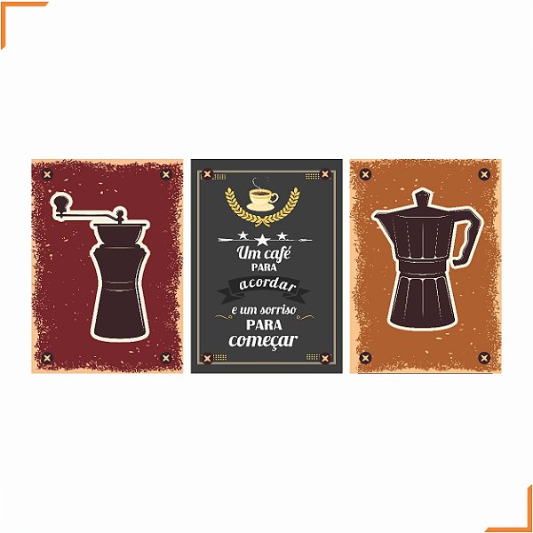 Placa Quadro Decorativo Café 9 Em MDF 30x20cm Kit 3