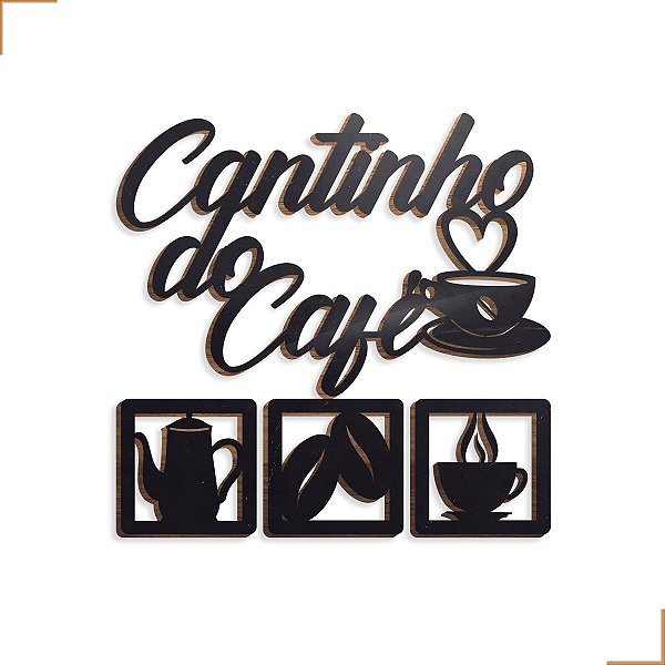 Aplique Decorativo Cantinho do Café Em MDF 34x34cm Preto