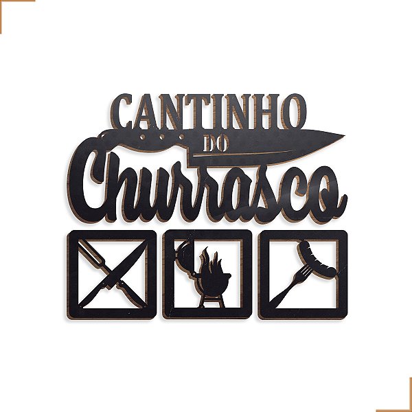 Aplique Decorativo Cantinho do Churrasco Faca Em MDF 34x34cm Preto