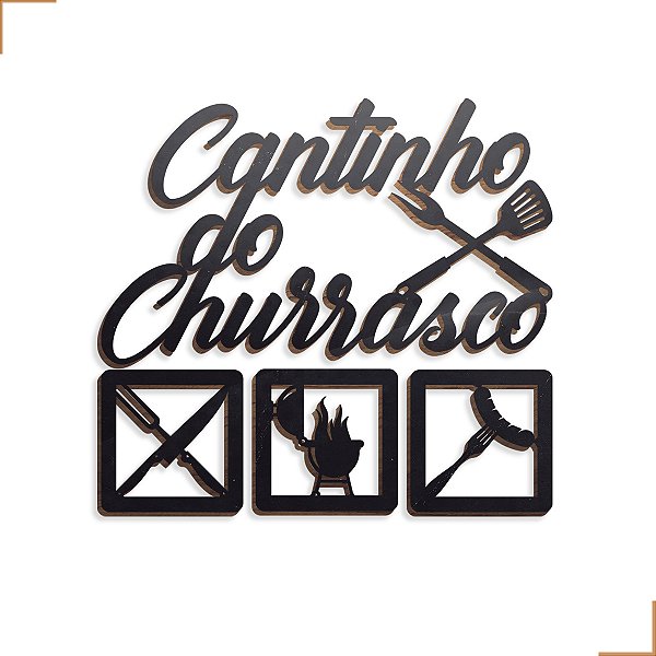 Aplique Decorativo Cantinho do Churrasco Garfo Em MDF 34x34cm Preto