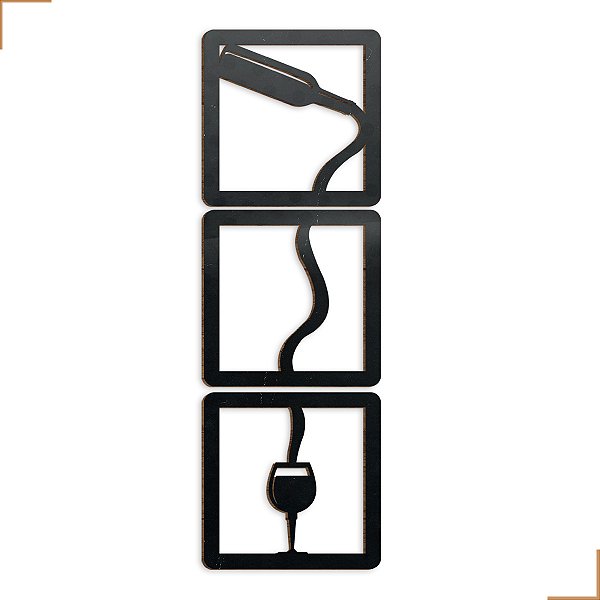 Aplique Decorativo Garrafa de Wine Derramando Em MDF 20x20cm Preto