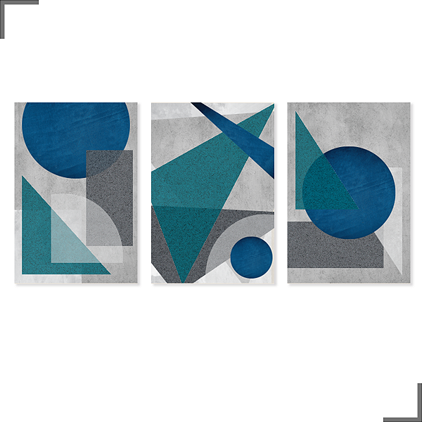 Placa Quadro Decorativo Abstrato Azul Em MDF 30x20cm Kit 3