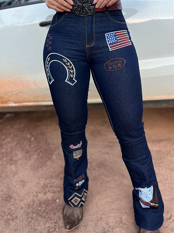 CALÇA JEANS BORDADA ANA CASTELA