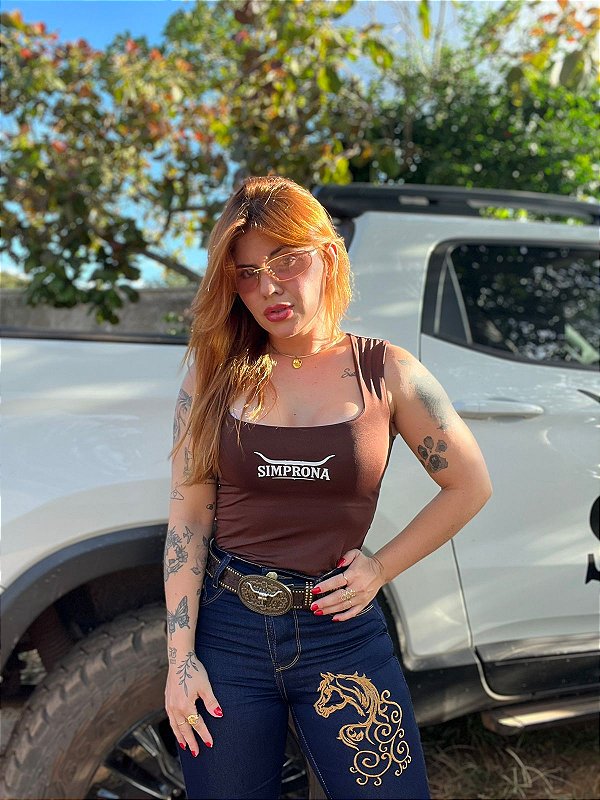 Body Simprona marrom com estampa frontal