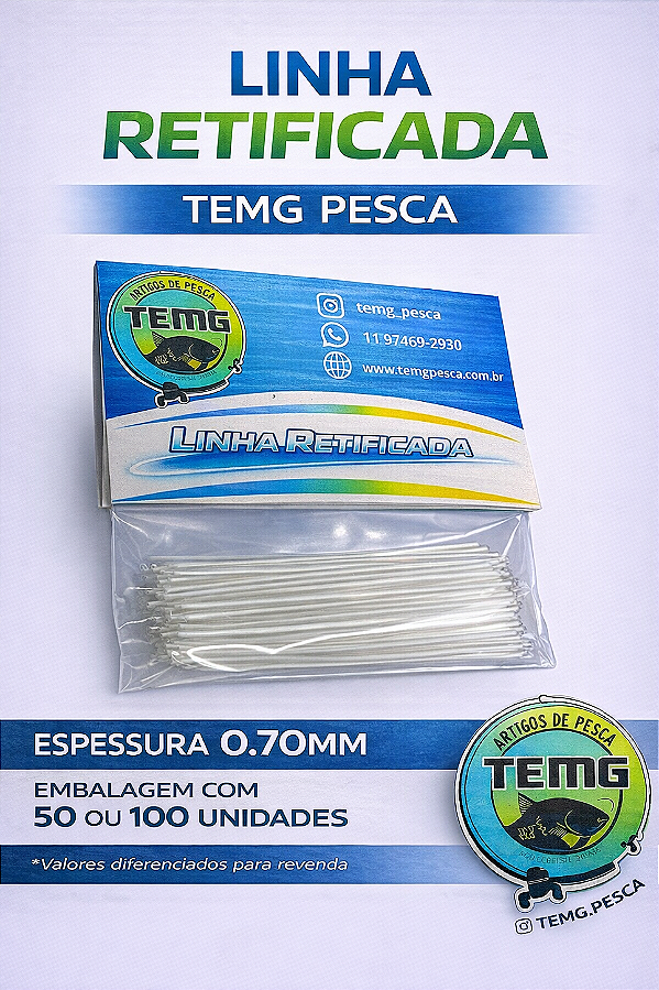 Linha Retificada TEMG Pesca 0,70mm 50 ou 100un